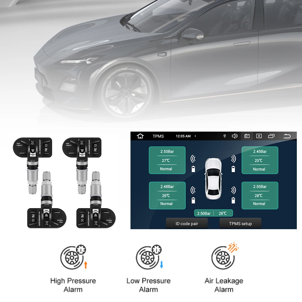 

With 4 Sensors USB Android Car TPMS Android Navigation Alarm System USB TMPS Tire Pressure Monitoring System