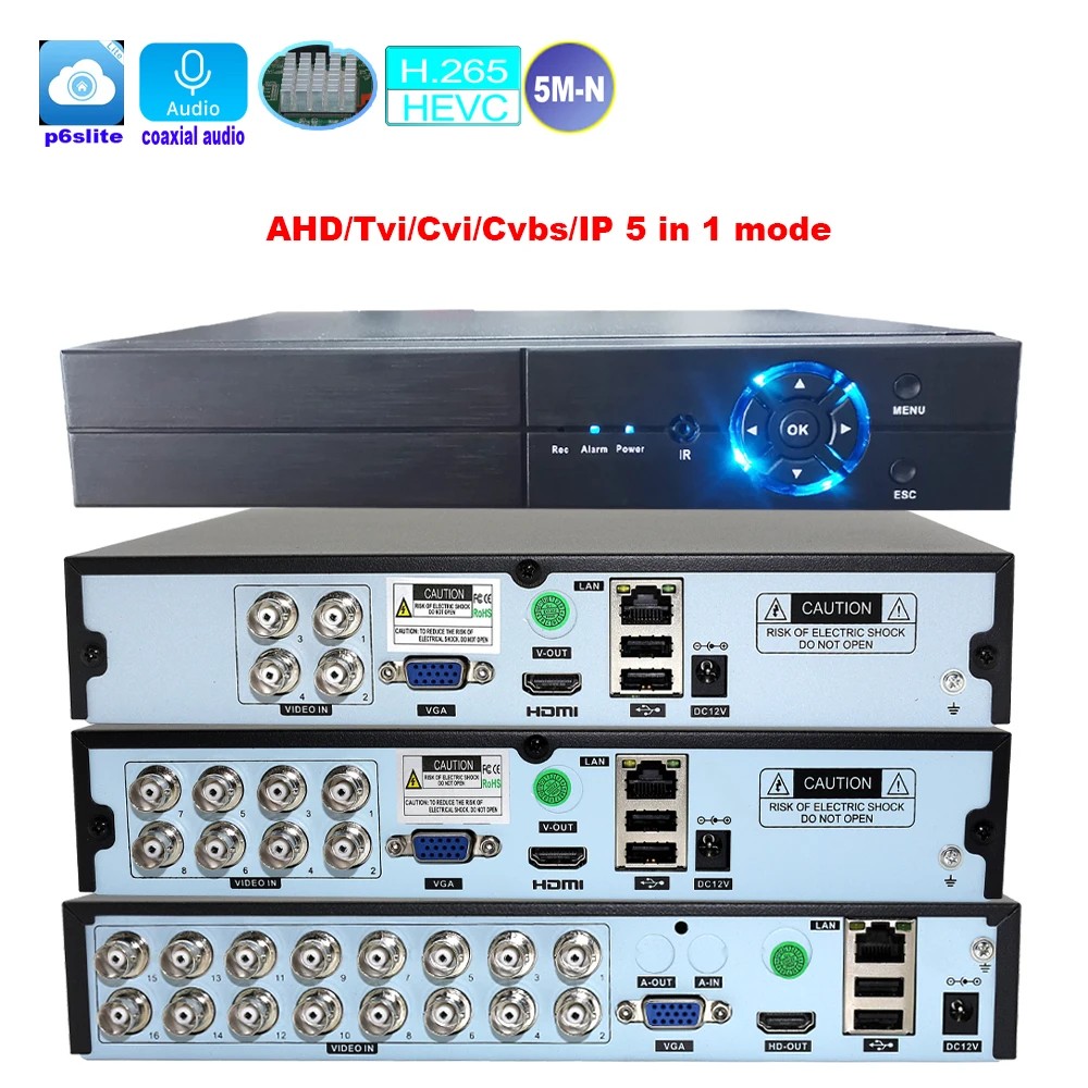 Network Video Recorder CCTV 4CH/8CH/16 Channels 5MP-N Smart Intelligence DVR Coaxial Audio P2P Hybrid 5 In 1 H.265 for AHD TVI CVI CVBS IP Camera network video recorder