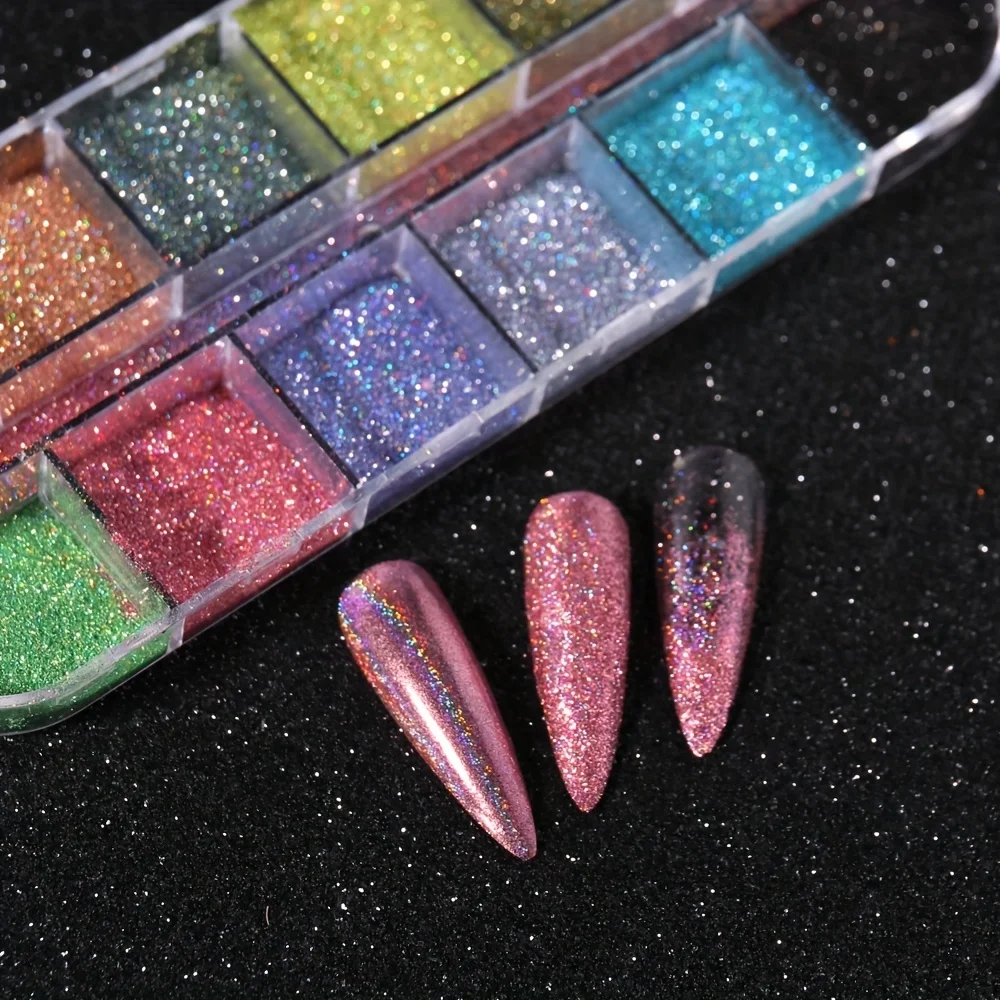 Holographic Powder Set Holo Silver Rub Dust Black Pink Chrome Nail Glitter Powder Laser Pigment For Nail DIY Manicure - 4