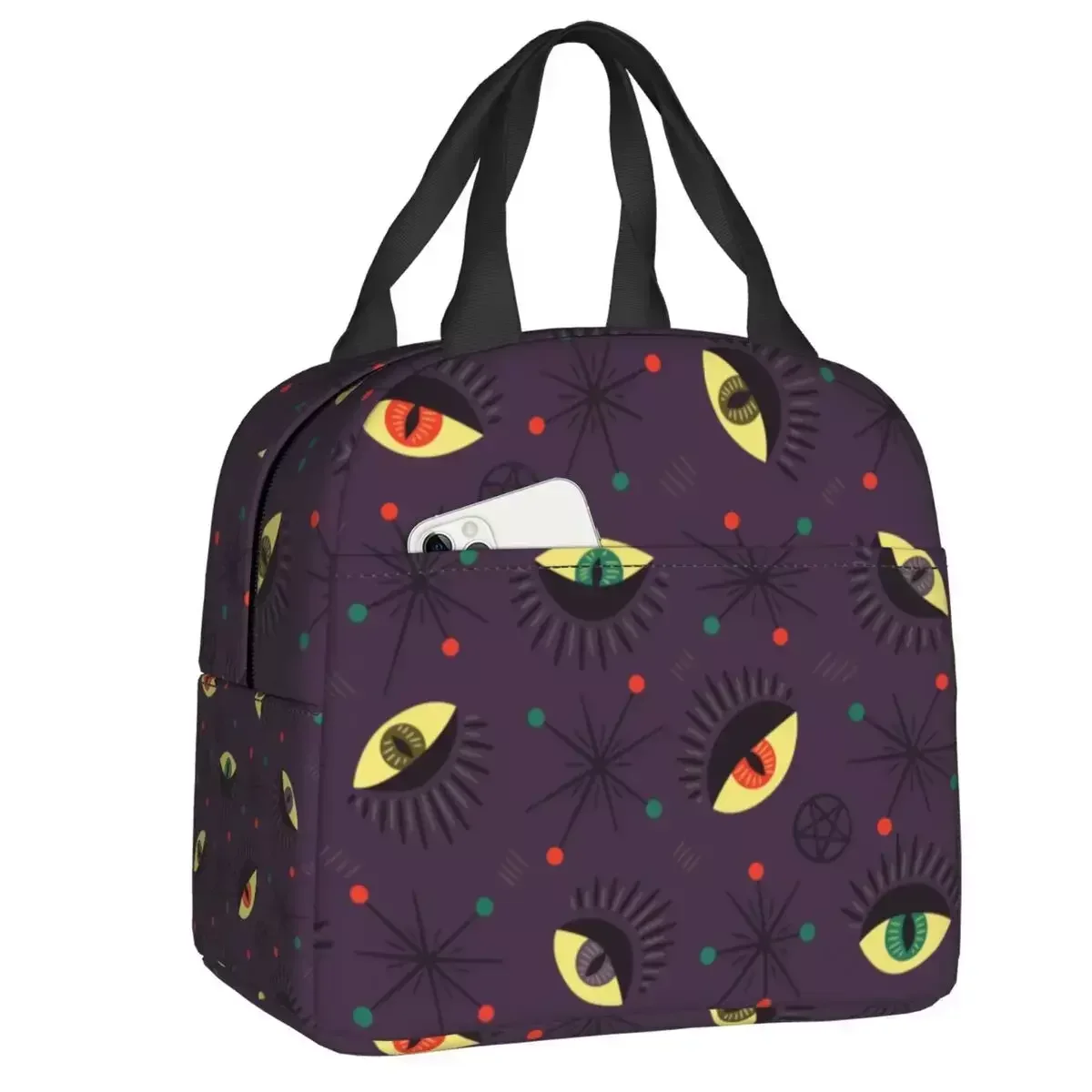 

2024 New Custom Reptile Witch Eyes Retro Pattern Lunch Bag Women Cooler Warm Insulated Lunch Boxes For Adult Office