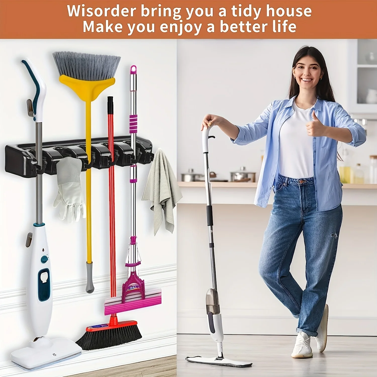 1pc Magic Mop Rack Broom Rack Mop Clip Hook Bathroom Hook Broom Storage Multiple Colors and Multiple Hooks Multifunctional