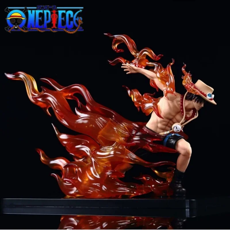 

27cm One Piece Anime Figure Gk Sculpture Flame Ace Drift Scene Black Base Statue Pvc Model Desktop Decoration Box Handmade Gift