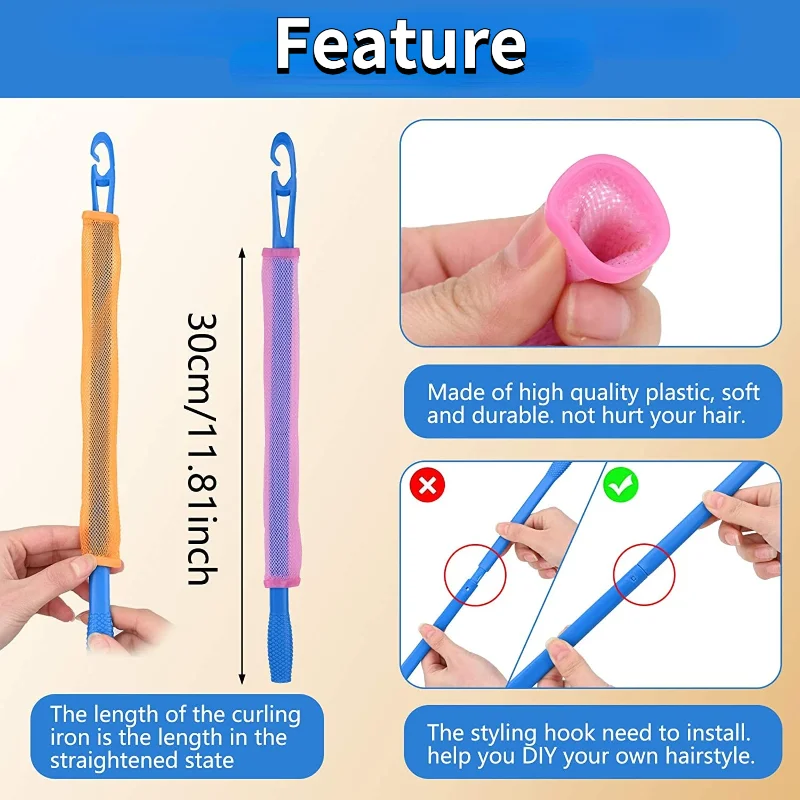 12pcs Heatless Hair Curlers Magic Wave Formers Spiral Hair Rollers Wavy Curlers Women Hairstyle Roller Styling Tools hair styling tool hair curling tools