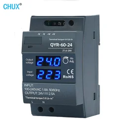 CHUX Din Rail Type 60w Digital Display Switching Power Supply 12V 24V DC 2.5A SMPS Ultra Slim Step Shape LED Strip