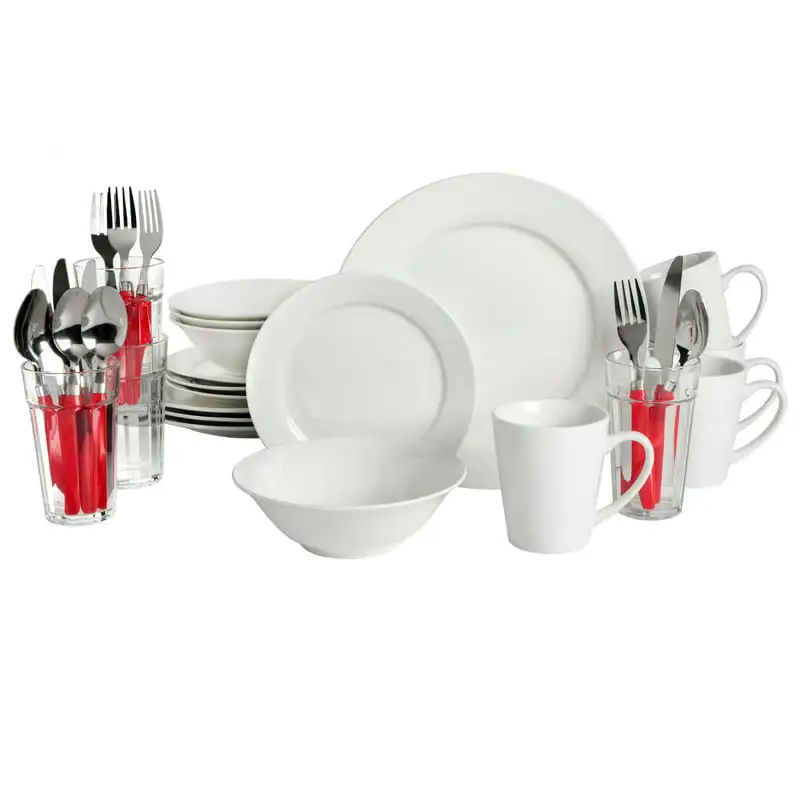 

White II 32-Piece Dinnerware Combo Set, White Set de cocina Spoon and chopsticks set Lunch cutlery set Tenedores Cubiertos porta
