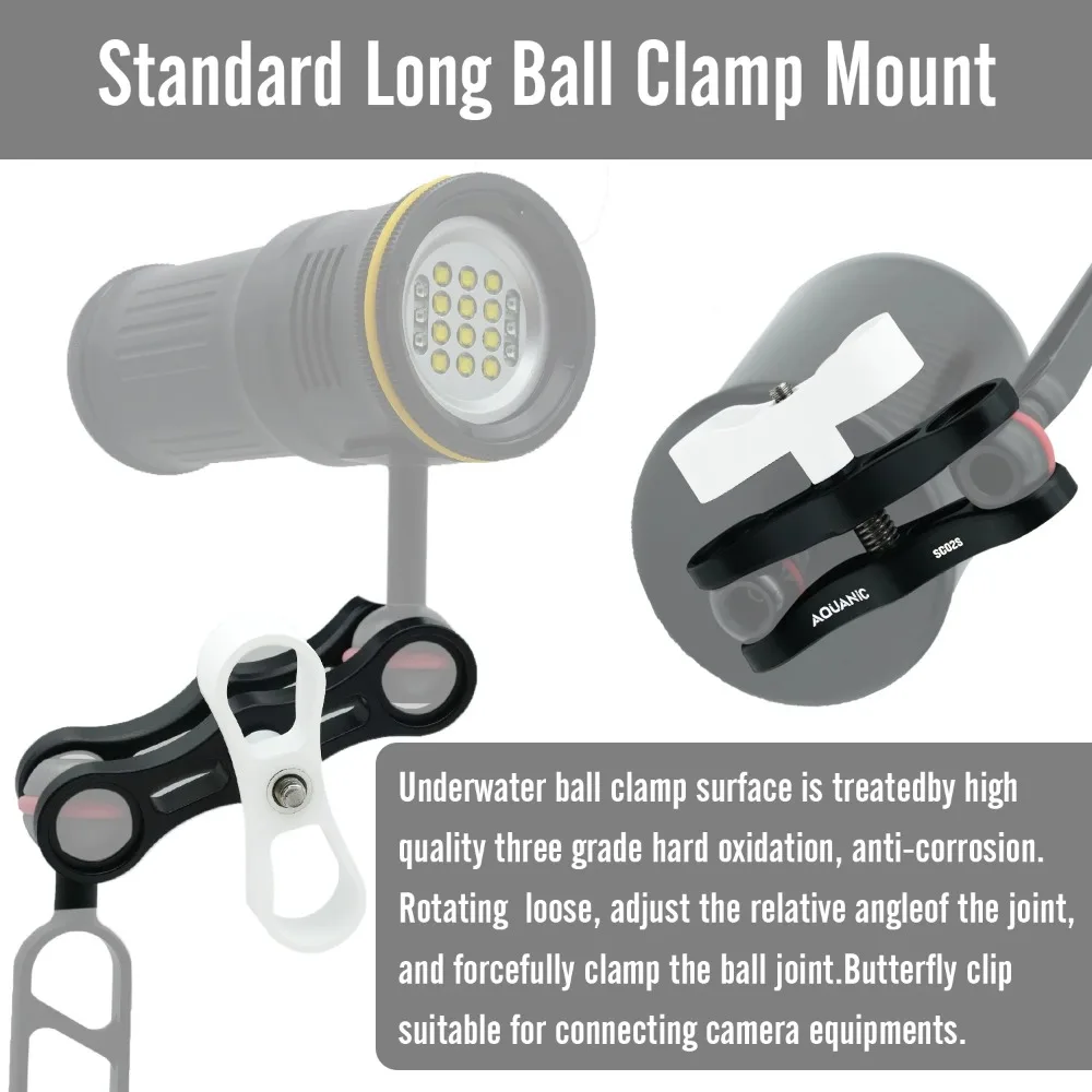 Diving Extended 2 Holes Clamp Butterfly Clip diving clamp for Ball Mount Adapter Light Arm Tray Bracket Camera Housing camera accessories camera bracket camera clamp camera handlebar clamp camera screw mount screw mount adapter camera mount bracket camera ball head mount