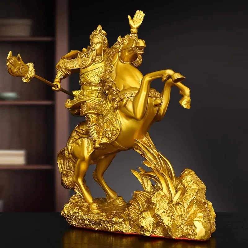 Antique Brass Guan Yu Statue, Horse Riding God of Wealth & Warrior, Feng Shui Office Home Decor, Chinese Collectible Figurine