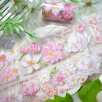 2M Pink Flower PET Decorative Stickers Vintage Rose Transparent Washi Tape For Scrapbooking Journal DIY Card Making Materials 2