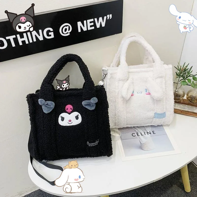 

Sanrio New Kawaii Plush Handbag Cinnamoroll Kuromi Cartoon Fury Stylish and Minimalist Leisure Diagonal Cross Square Bag