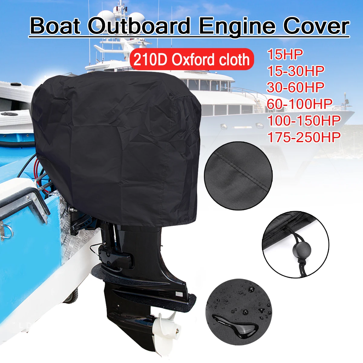 15-250HP 210D Half Outboard Motor Engine Boat Cover Black Oxford Waterproof Anti-scratch Heavy Duty Outboard Engine Protector 2543 desert air filter assembly heavy duty truck haoman h3h5 ace ruishi lishi tengshi 777b air filter cover