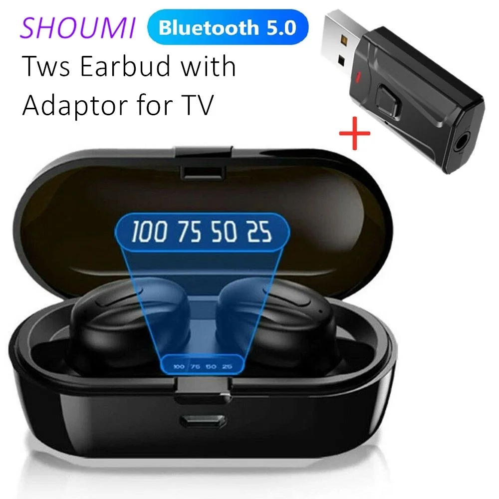 Shoumi Auricolari V5.0 Compatibili Con Bluetooth Tws Cuffie Wireless Auricolari Tv Cuffie Tv Impermeabili Con Adattatore Usb Per Microfono
