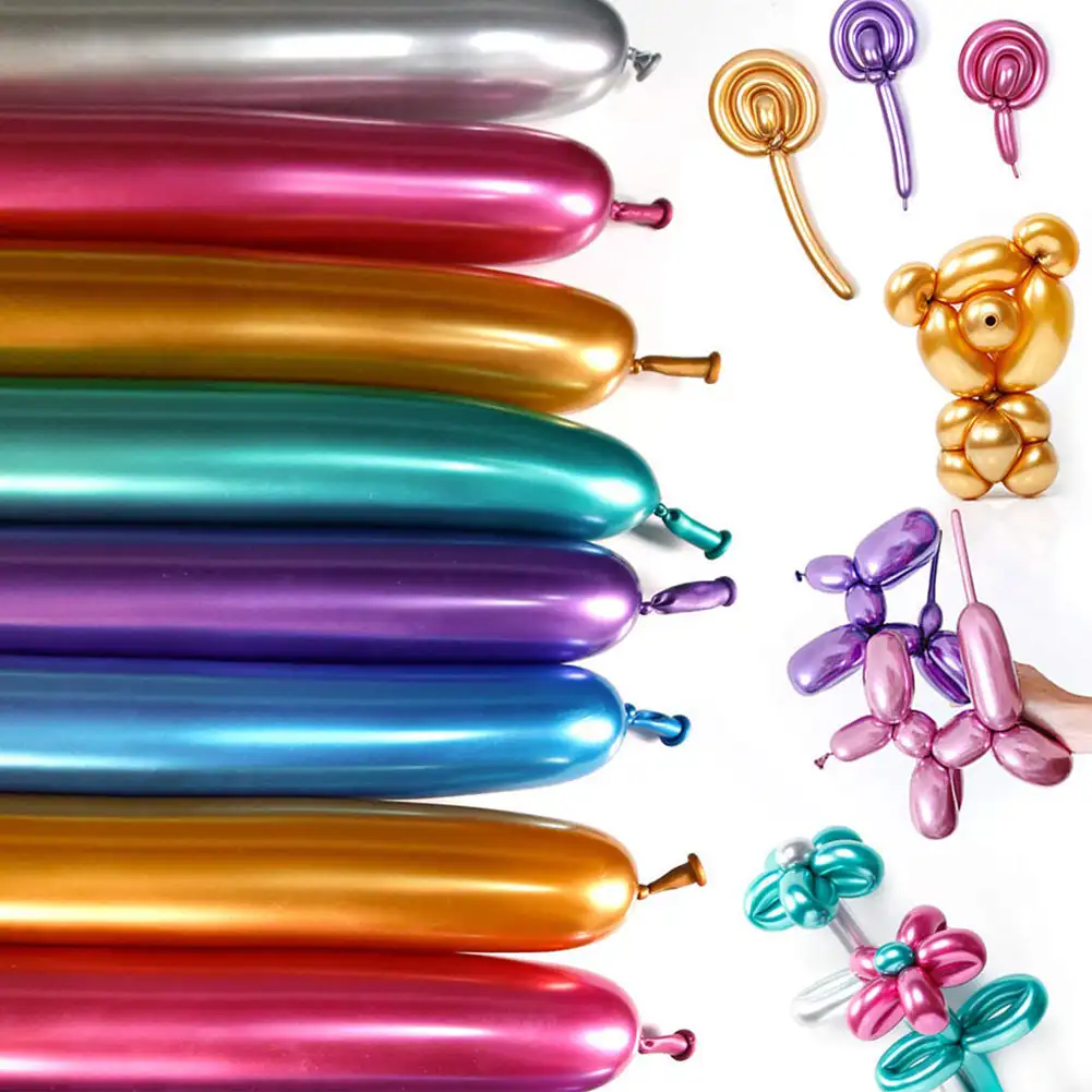 10pcs Metallic Long Balloons DIY Strip Long Shape Balloon Tying Twist