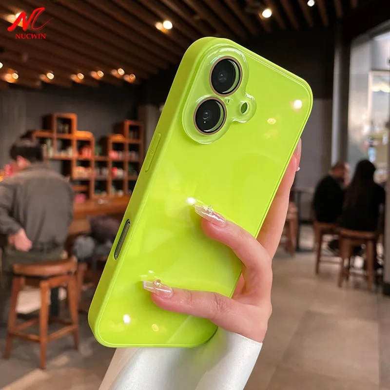 Luxury Glossy Tempered Glass Case with Camera Protector and Shockproof Hard Cover