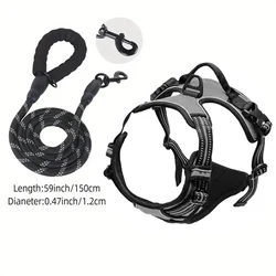 Durable Reflective Service Dog Harness with Easy Control Handle - M (Gray)