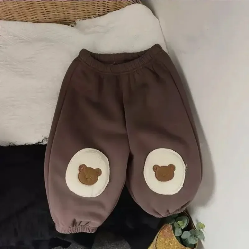 Boys Fleece Pants kids trousers Warm Trousers for Kids Cute Bear Children Loose Trousers Fall Winter Baby Thicken Clothing Korean Style