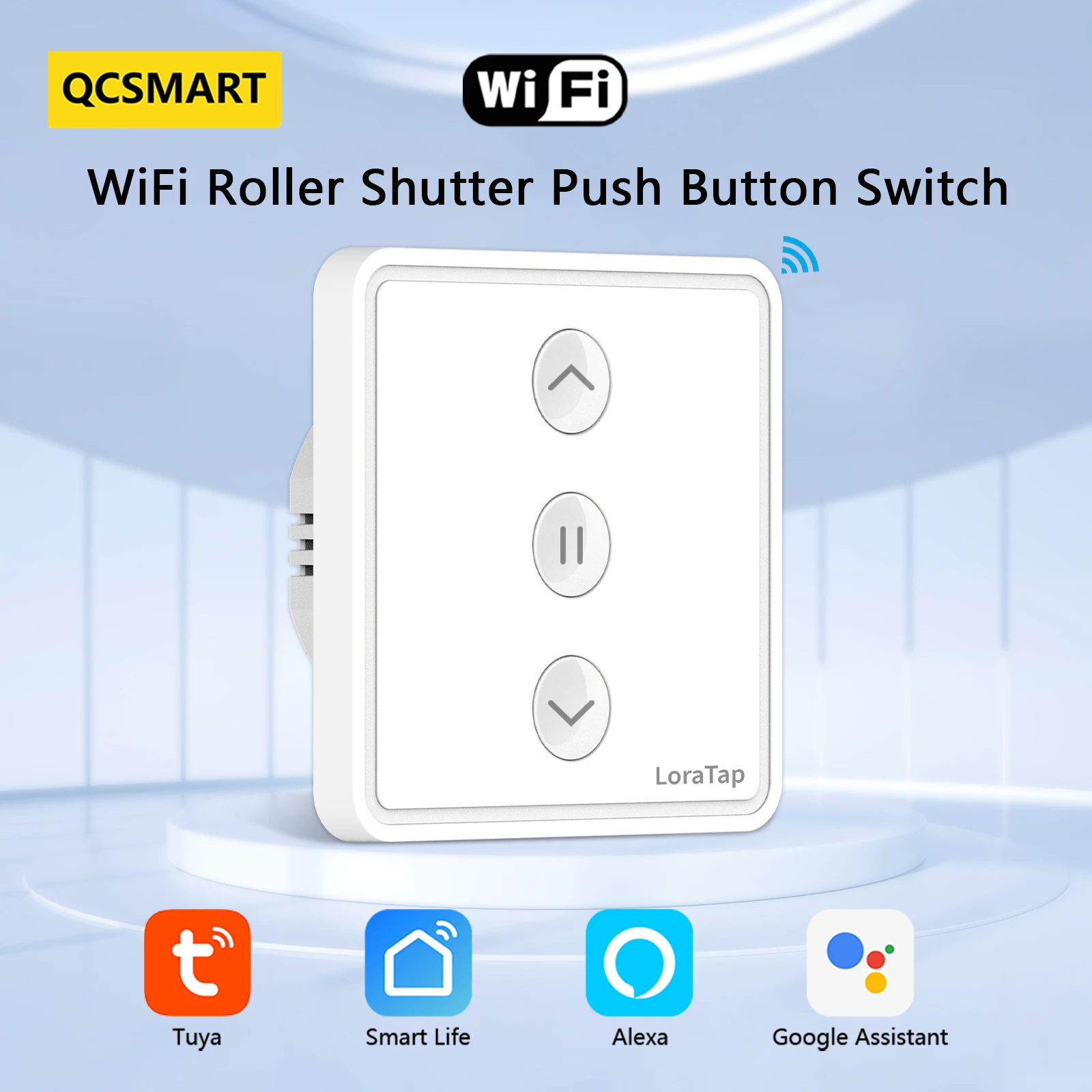 Qcsmart-interruptor de Botão de Persianas Cortinas 79×79 Tuya Smart Life Conectado Wi-fi Controle de Voz Alexa Google Home
