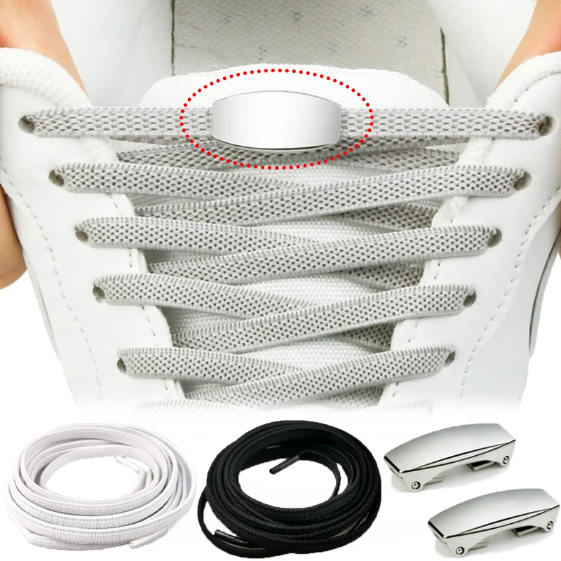 

Elastic No Tie Shoelaces Buckles Kids Adult Metal Tip Lock Shoe Laces Rubber Bands Sport Sneakers Classic Double Flat Lazy Laces