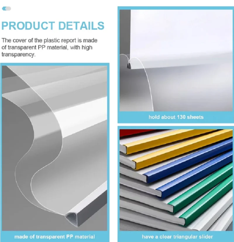 A4 Transparent File Folder Sliding Bar Report Covers Documents Report Display Cover Organizer Stationery Office School Supplies 6