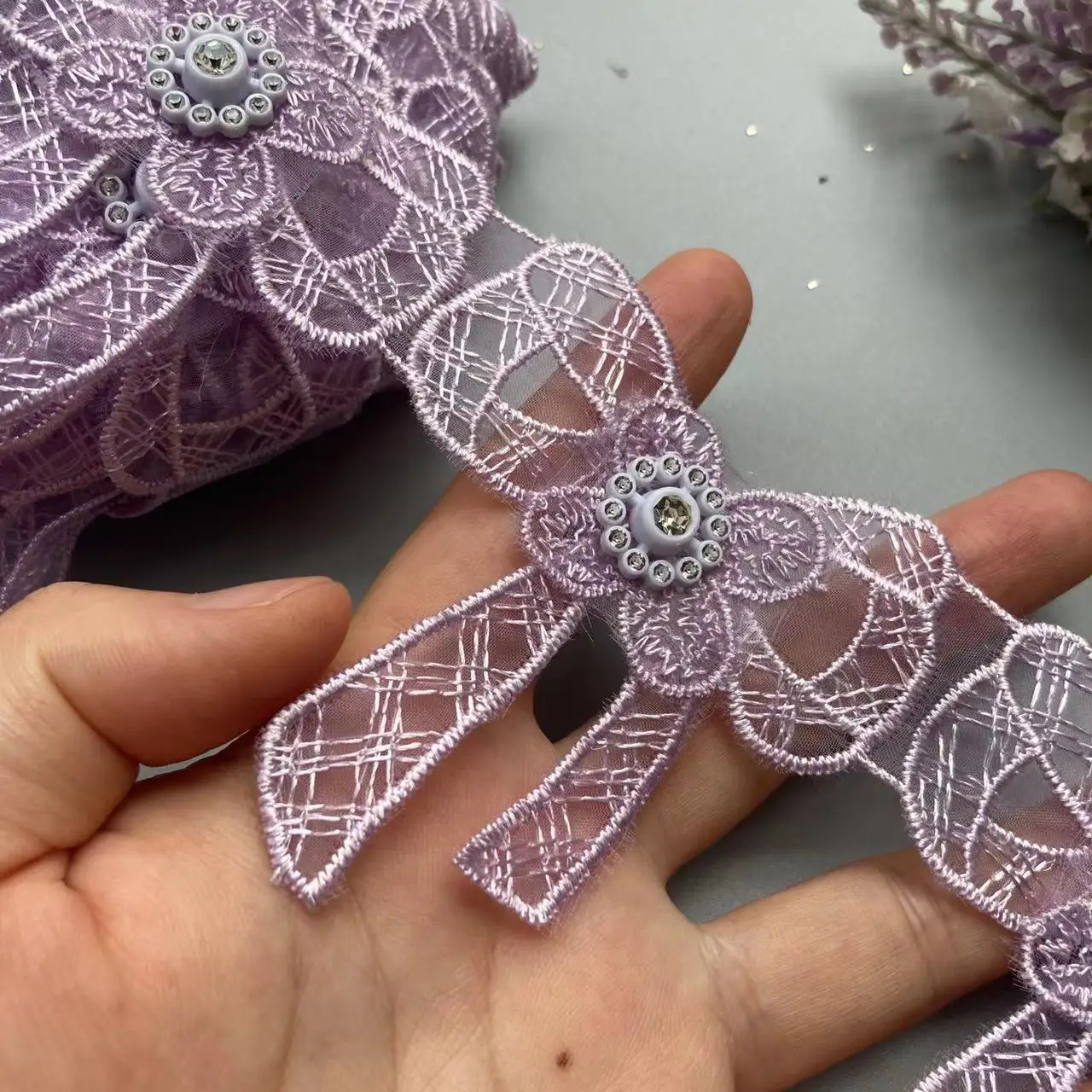 

6*7.5cm 10pcs Purple Butterfly Lace Trim Pearl Organza Knitting Sewing Embroidered Handmade Patchwork Wedding Ribbon Supplies