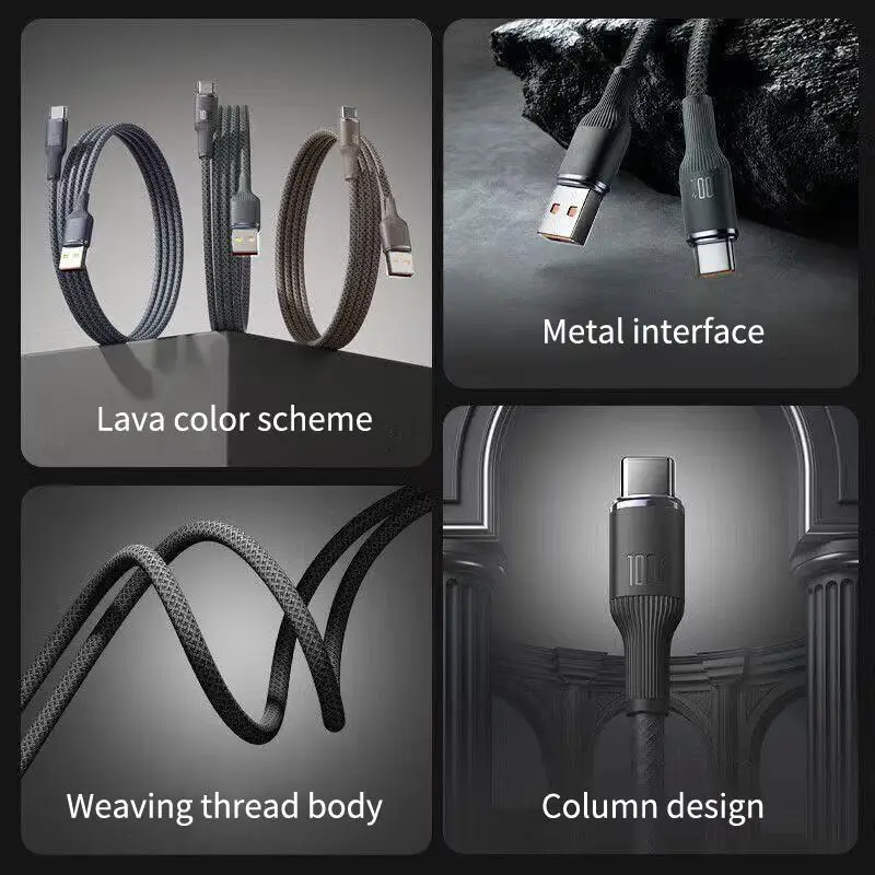 【C】USB to Type C 케이블 데이터 동기화 라인 화웨이 안드로이드 폰용 고속 충전 브레이드 충전 케이블