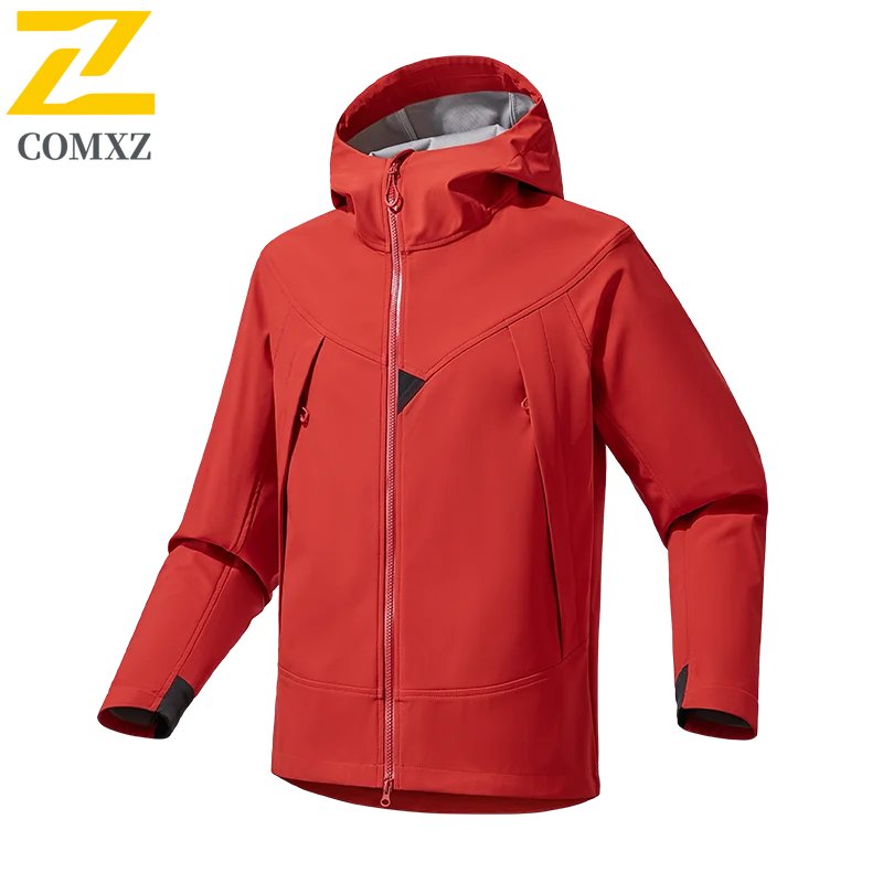 Men's Softshell Jacket Windproof Water-Resistant Hooded Outdoor Coat Hiking Mountaineering Casual Sports Lightweight Breathable