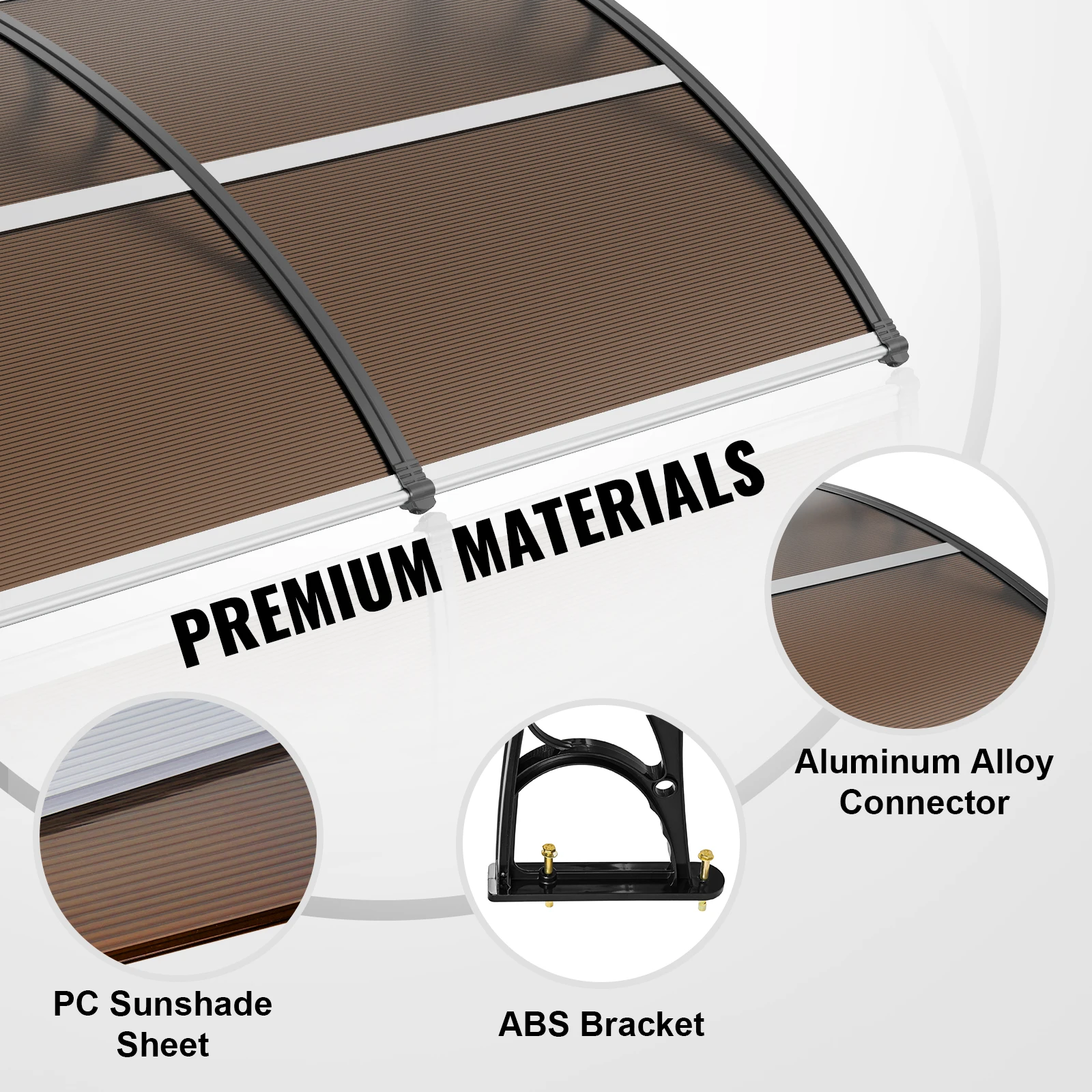 VEVOR Window Door Awning Canopy 3 Sizes UPF 50+ Polycarbonate Entry Window Awning Front Door Overhang for Sun Shutter