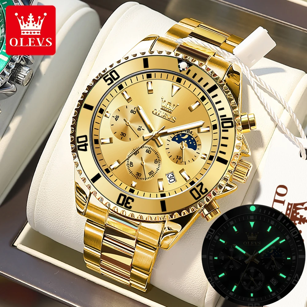 Original Brand OLEVS Watch for Men Luxury Classic Waterproof Gold Stainless Steel Quartz Analog Wrist Watches with Date Business lm397mf nopb sot 23 5 mark c397 analog comparators sgl gen purp vltg comparator voltage brand new original