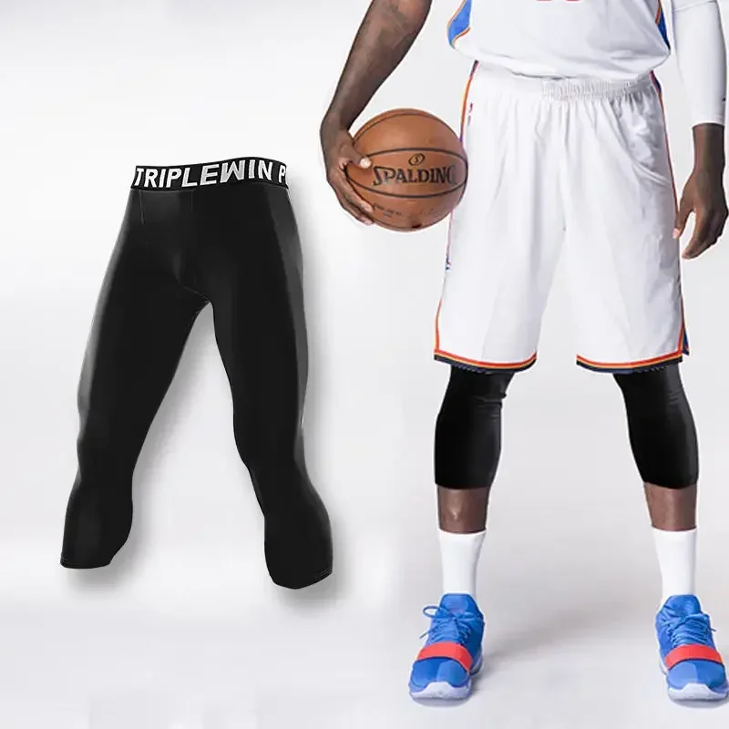 Men GYM Capri Running Tights Pants 3/4 Cropped Leggings Shorts Kids Children Basketball Football Soccer Fitness Exercise Sport