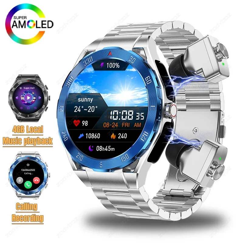 

New 2024 Comes with Headphones Smart Watch Men Women GPS Tracker 4GB Local Music Playback HD Recording 3 in1 Call Smartwatch