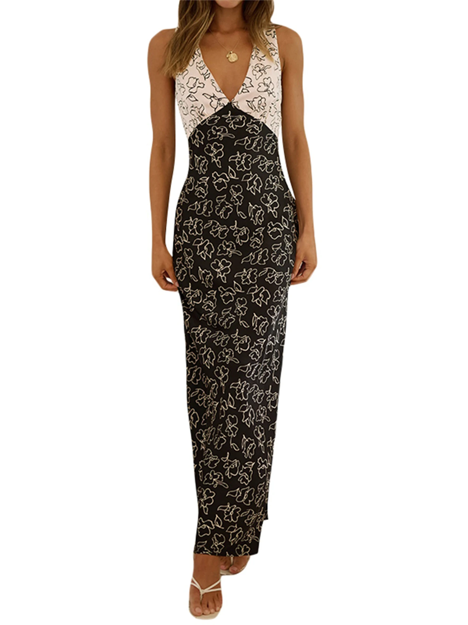 

Bohemian Style V-Neck Backless Maxi Dress with Floral Print Spaghetti Straps - Perfect for Summer Parties Clubbing and