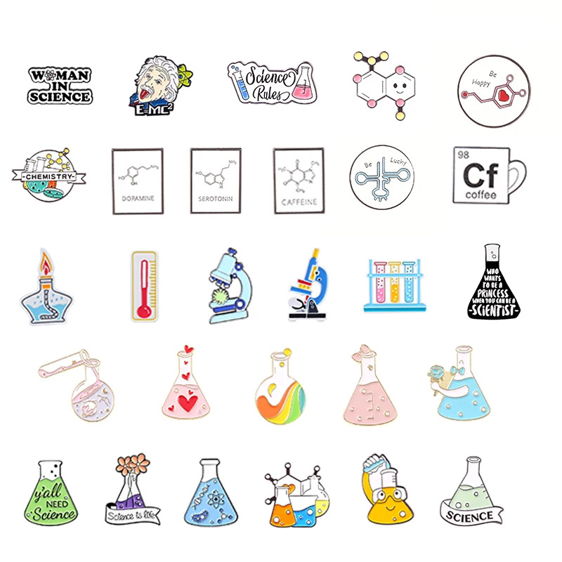 Brosche aus der chemischen Sammlung, wissenschaftliche Instrumente und Labormaterial, Metall-Emaille-Abzeichen, Anstecknadeln, Geschenk für Kinder