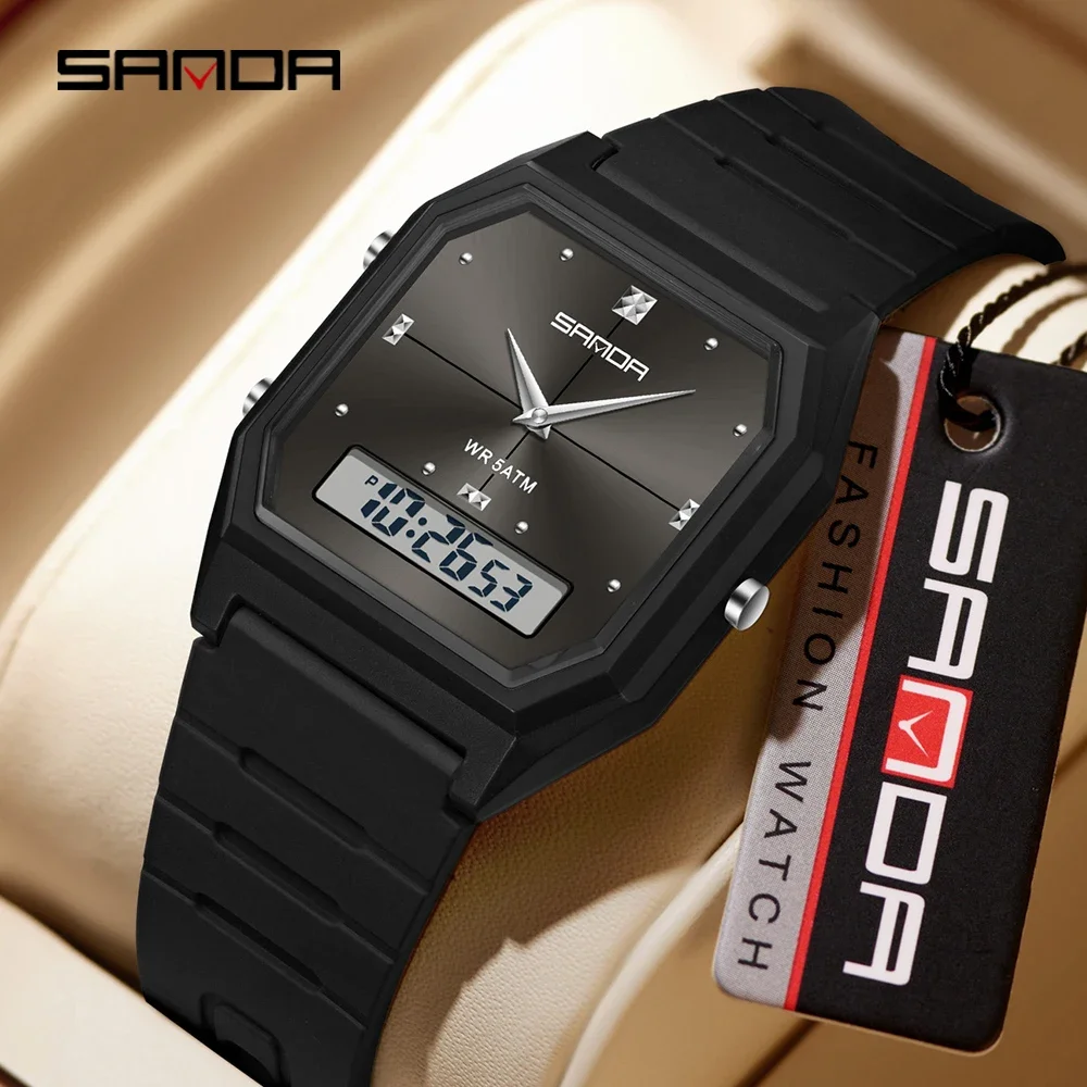 SANDA New Fashion Waterproof Dual Display Digital Leisure Watch