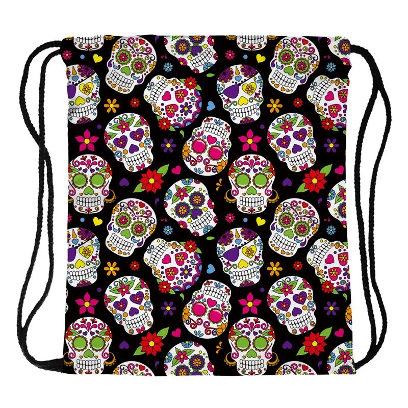 Popular Mexican Skull Drawstring Backpack Can Be Stored on One Shoulder Travel Drawstring Duffle Bag