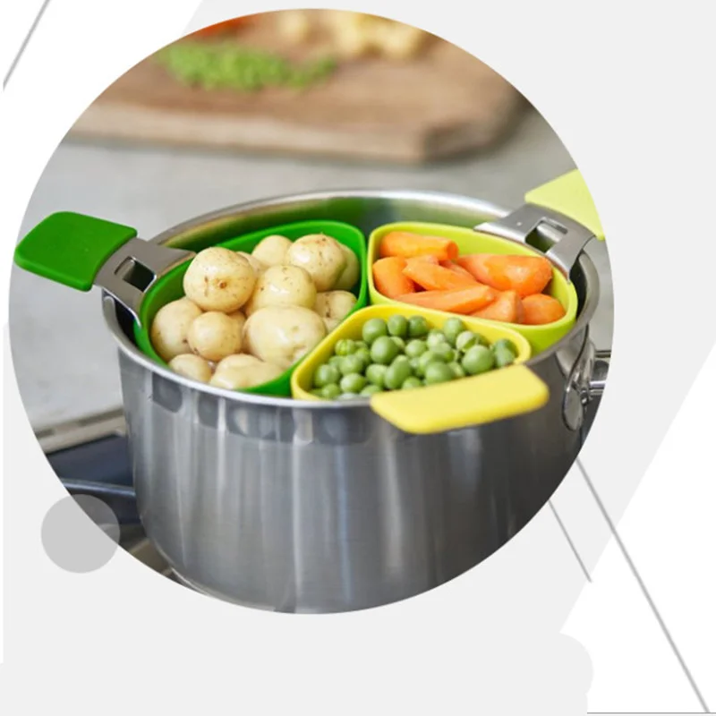 3 Pcs Silicone Egg Steamer Steaming Food Basket Mesh Food Fruit Vegetable Vapor Cooker Dish Steamer Drain Basket Cookware