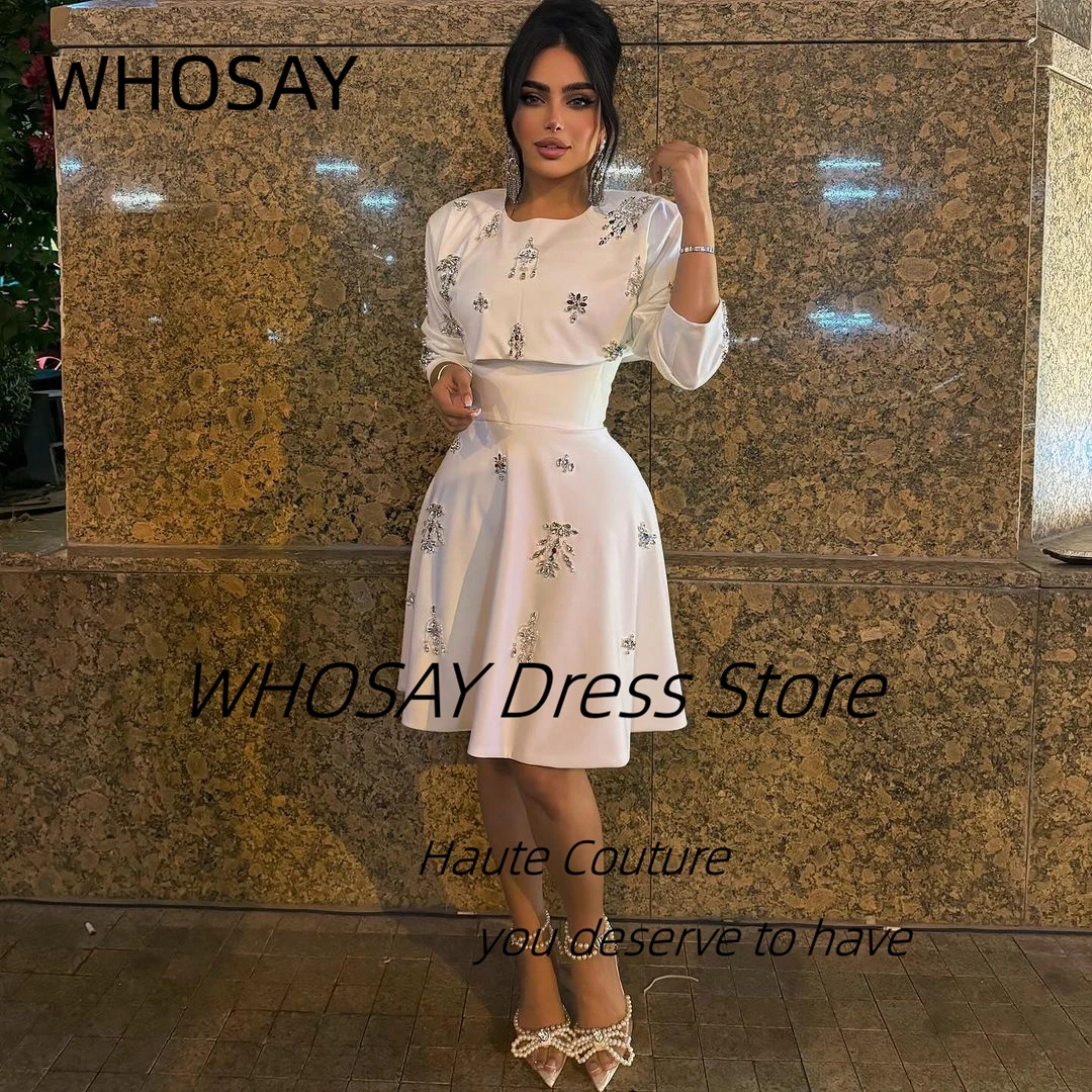 

WHOSAY женское платье в стиле Саудовской Аравии, короткое платье для выпускного вечера с длинными рукавами, с кристаллами, вечернее банкетное ТРАПЕЦИЕВИДНОЕ платье для выпускного вечера