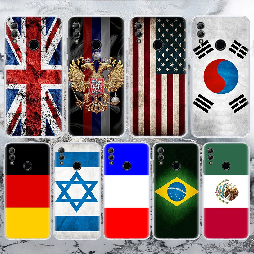 Custodia Morbida Per Telefono Con Bandiera Nazionale Ru Fr Uk Per Huawei Honor 10 Lite 9 8A 8X 8S 9X Pro P Smart Z Y5 Y6 Y7 2019 Y9S 20I 50 Shell Capa