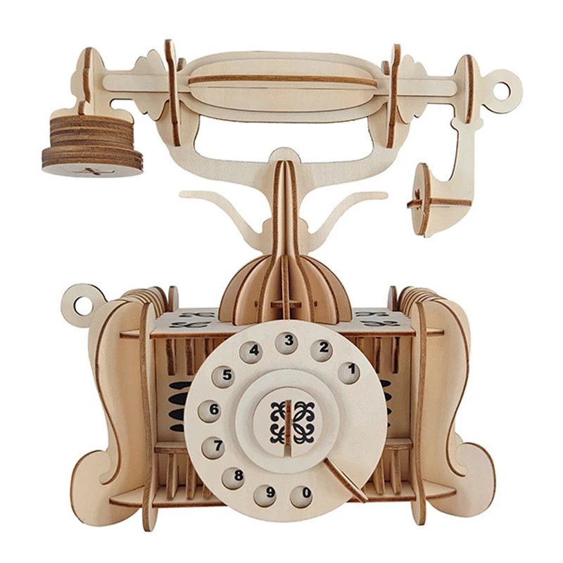 Creative 3D Wooden Assembly Model Puzzle Retro Phonograph Telephone Camera DIY Kids Toys For Children Home Room Decoration 3