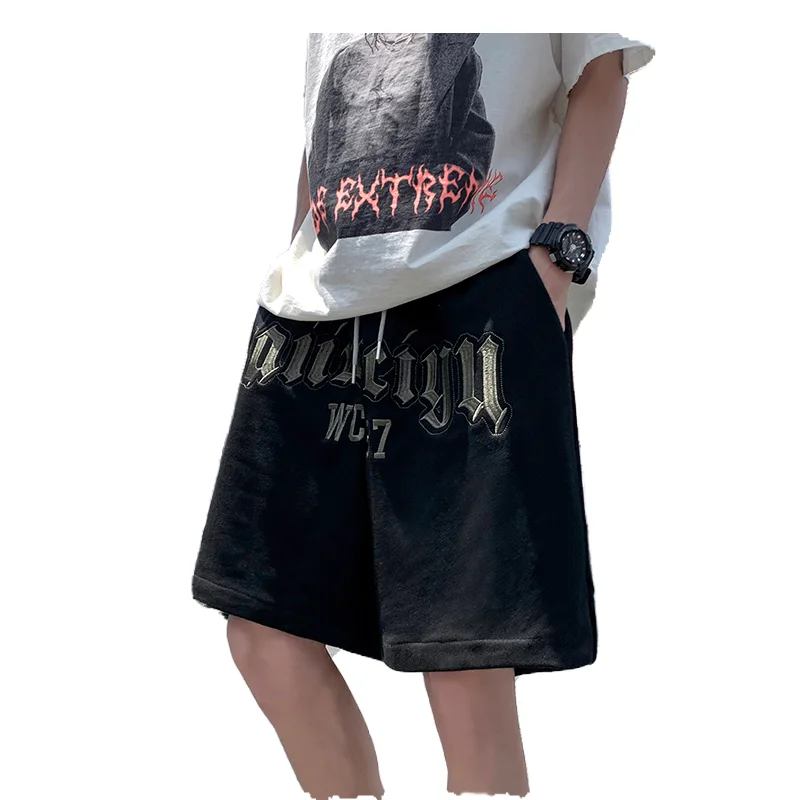 City Boy Embroidery Letters Shorts Men Handsome Drawstring Japanese High Street Punk Hip Hop Fitness Short Pants Oversize Loose