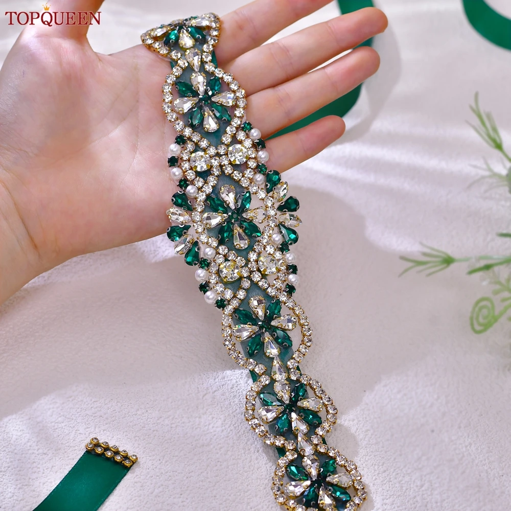 Bridal Waistband TOPQUEEN Bride Wedding Dress Belt Women Handmade Moroccan Caftan Sash Accessories Party Gown Rhinestone S161 bridal dress decoration