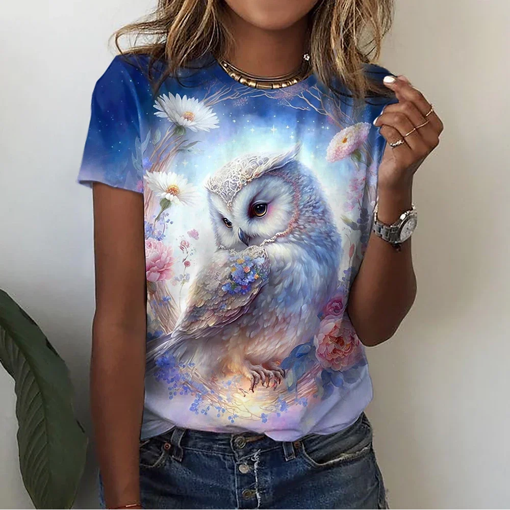 

Animal Women's T Shirts 3d Owl Graphic Printed Summer Short Sleeve Fashion Streetwear Oversize Female Clothing O-Neck Pullover