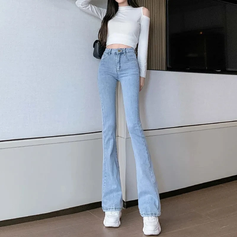여성용 하이 웨이스트 얇은 플레어 바지, 슬림 패션, 다용도 캐주얼 바지, 여성 트렌드, 한국 청바지, 2023 봄 여름 신상