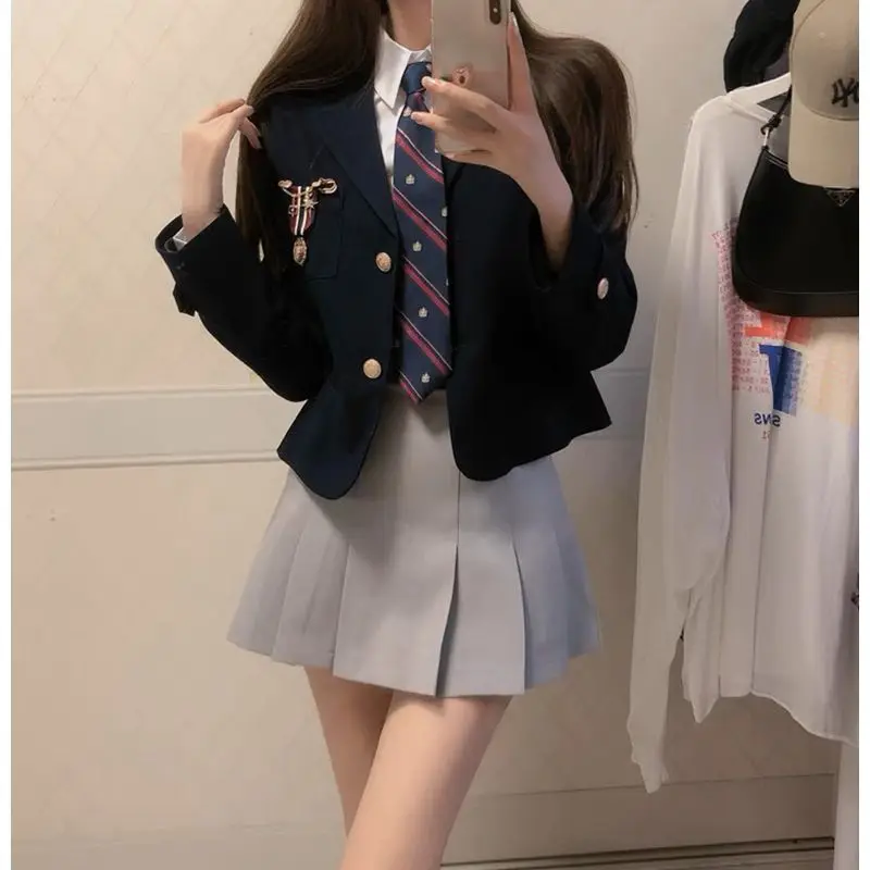 Korean Uniform Suit Jacket Shirt high-waisted Pleated Skirt Women Jk Uniform Set Janpanese Style Spring New Jk Set