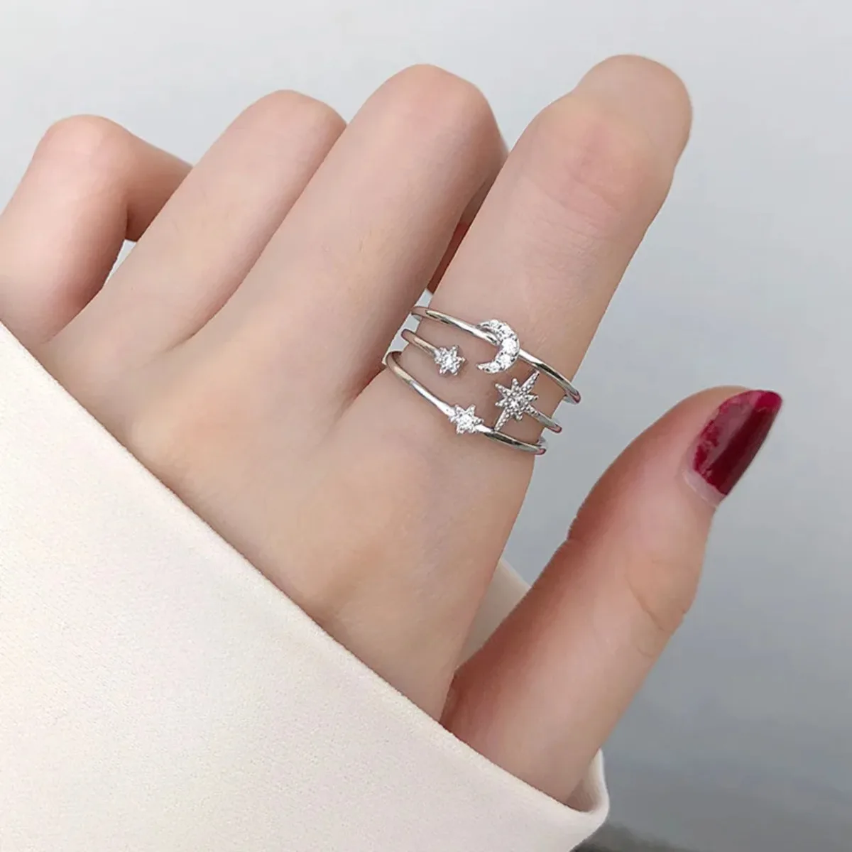 925 Silver Moon Tassel Opening Female Fashion Ins Ring