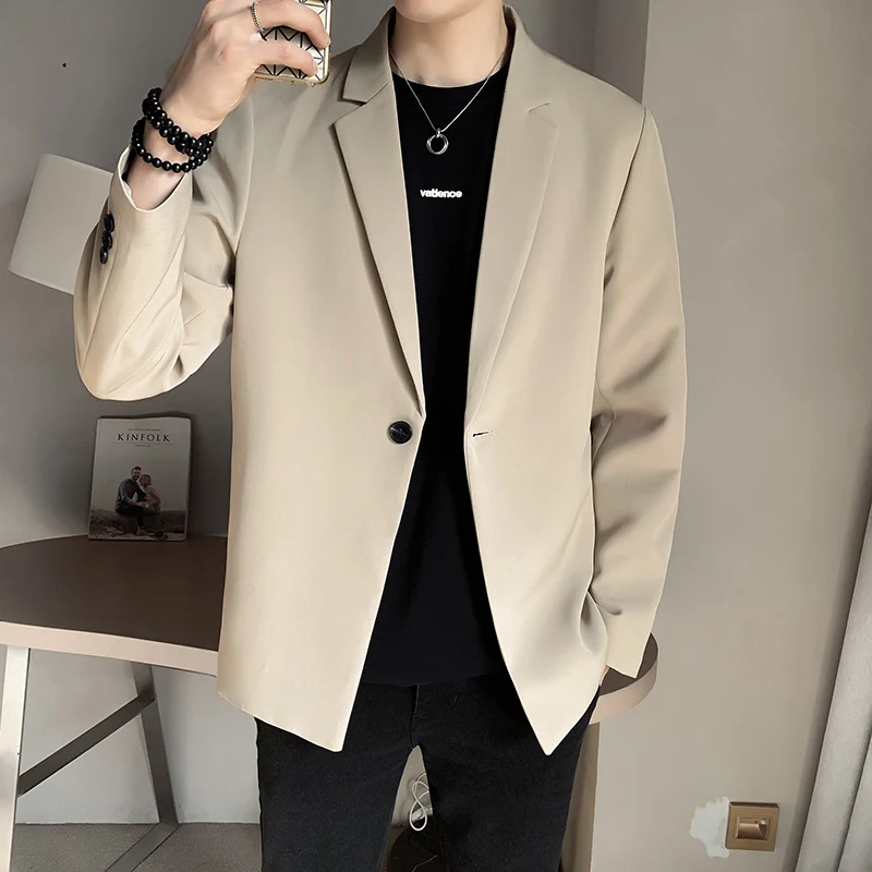 Men Blazer Suit Jackets Coat Slim Fit Smart Casual Spring Thin Fashion Clothing Asian Single Breasted Korean Black