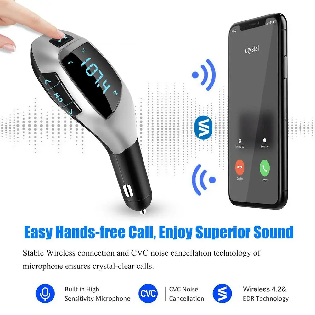 X5 Car Wireless Fm Transmitter fm transmitter Bluetooth-compatible Hands-free Mp3 Player Usb Charging Port Supports U Disk Tf