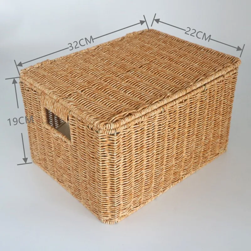 Hand-woven Storage Basket Rattan Storage Tray PP Rattan Basket Bread Fruit Food Breakfast Light Brown With Cover Storage Basket 6
