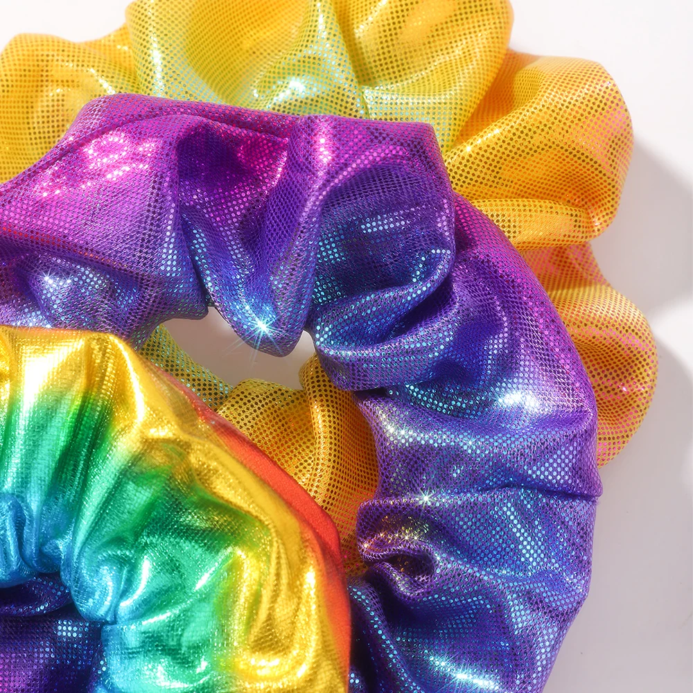 1 pz Elastici sfumati Fasce per capelli Scrunchies Elastici per capelli per le donne Ragazze Glitter Laser Arcobaleno Porta coda di cavallo Accessori per capelli - immagine 6