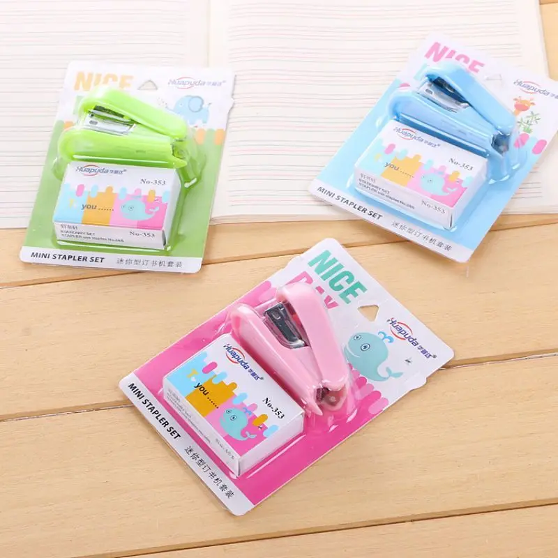 Mini Stapler Set 1 Set Lytwtw's Fashionable Candy Color Stapler With Steel Clips Office School Uniform Supplies