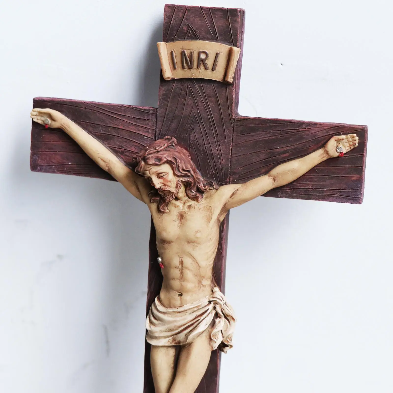 Religious Jesus Cross Crucifix Statue Saint Catholic Figurine Crafts Wall Hanging Sculpture for Home Living Room Decors