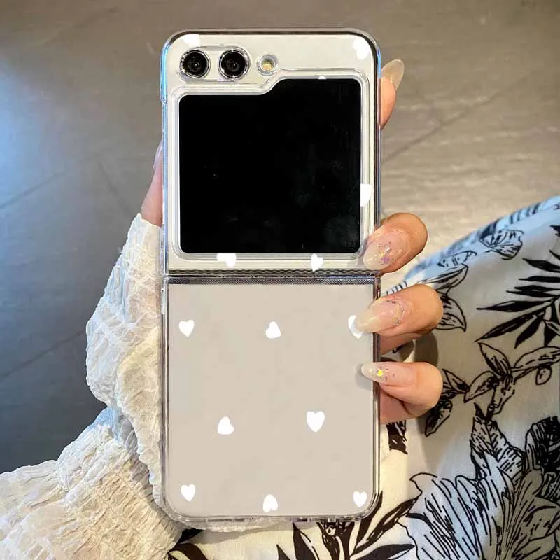 Love Heart Print Clear Folding Phone Case - Transparent Hard PC Cover